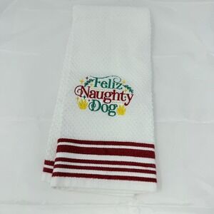 Mainstays White‎ Hand Towel Feliz Naughty Dog Christmas Holiday Kitchen Bath